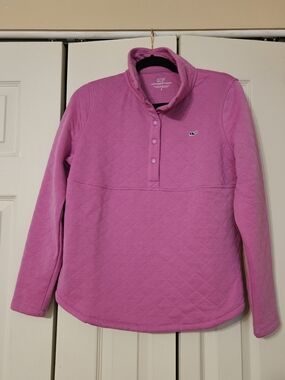 Vineyard Vines Quilted Snap Pullover in Bright Pink